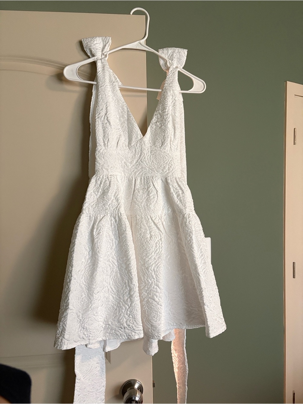 Hello Molly White Textured Tie-Shoulder Mini Dress | XS